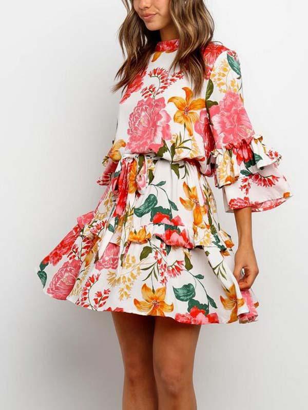 Vorioal Floral Round Neck Dress