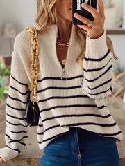 Linyona Striped Zipper Tops