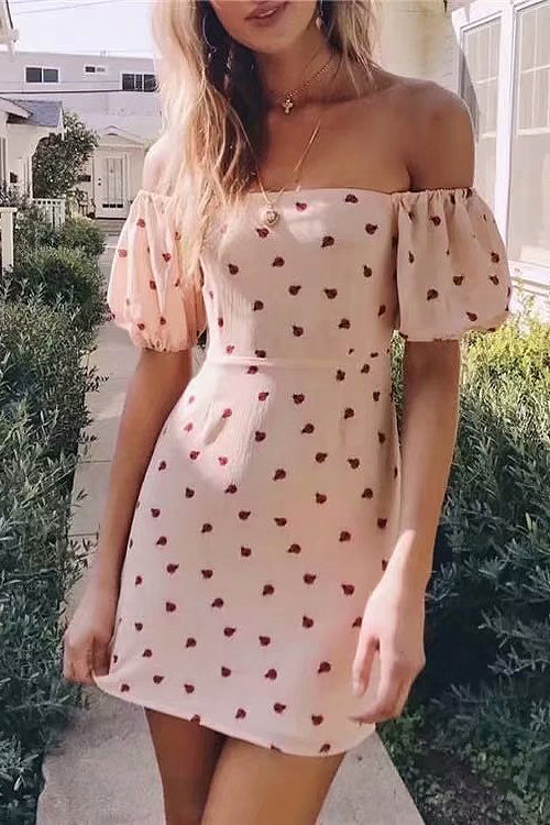 Puff Sleeve Lovely Dot Mini Dress
