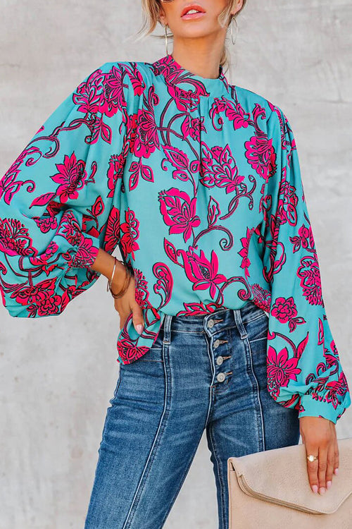 Always Impressing Floral Print Statement Sleeve Top