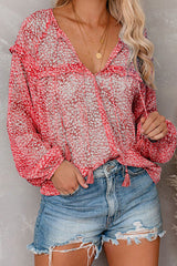 Keep My Sweet Printed Tassel Long Sleeve Top - 3 Colors