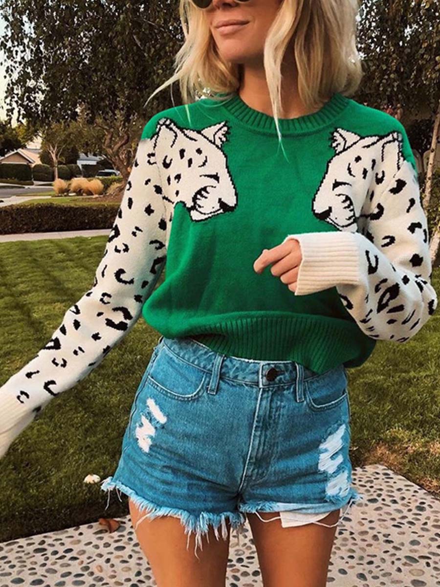 Vorioal Snow Leopard Knit Sweater