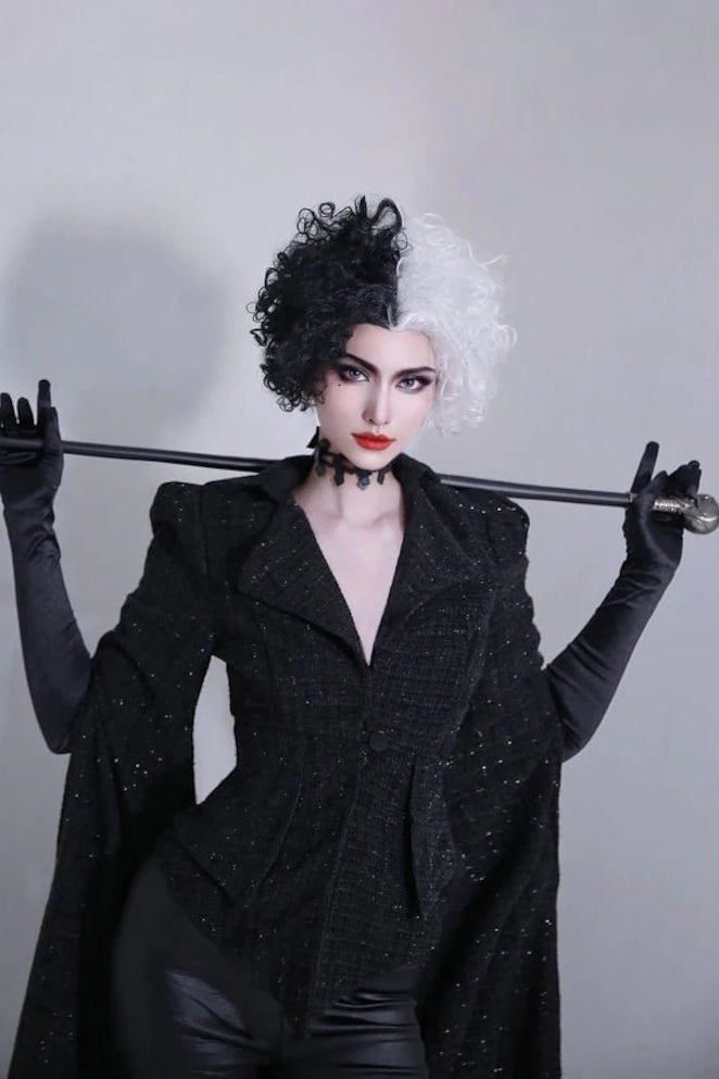 👻  Halloween Cruella Witch Costume Coat with Wig