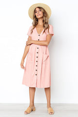 Button-Up Pocket Short Sleeve Dress - 6 Colors