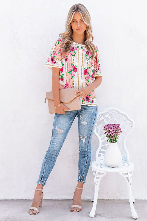 Hello Darling Floral Print Short Sleeve Top - 2 Colors