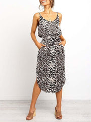 Vorioal Leopard Slit Dress With Pocket