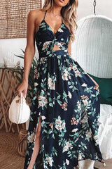 Garden Explorer Floral Print Backless Maxi Dress