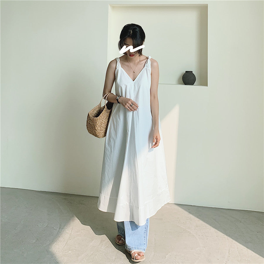 Sleeveless Solid V-neck Casual Maxi Dress