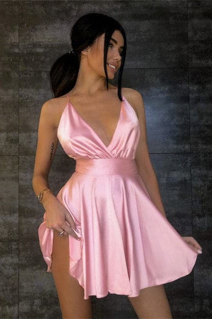 2023 Satin Sexy Backless Sleeveless Party Night Club Wrap Mini Dresses