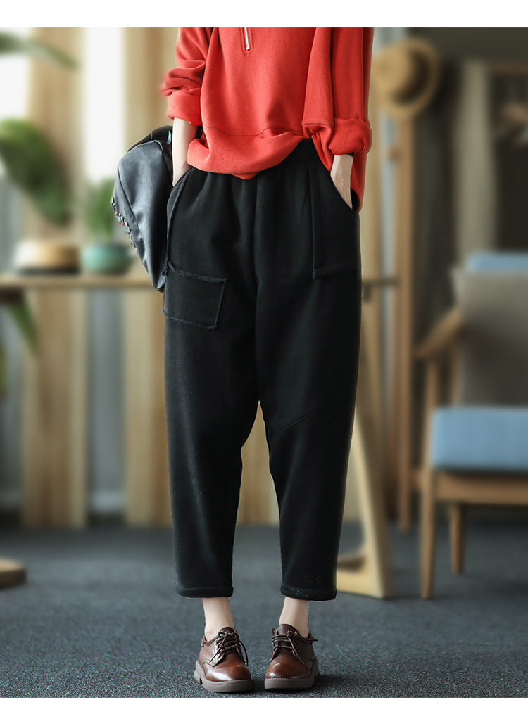 Women Retro Loose Padded Casual Pants