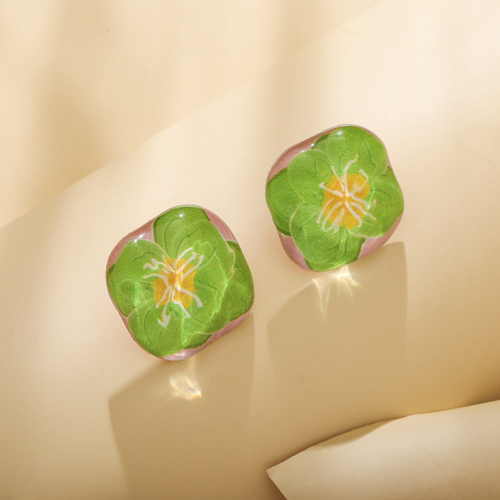 Resin Geometric Small Fresh Color Flower Square Earrings