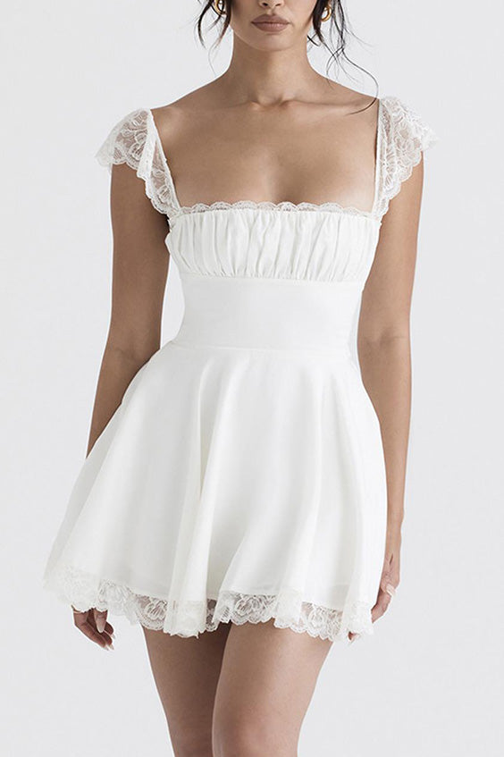 White Lace Trim Mini Dress