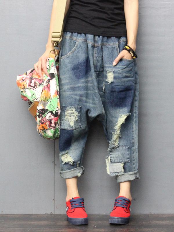 Vintage Tattered Mill White Patches Jean Pants