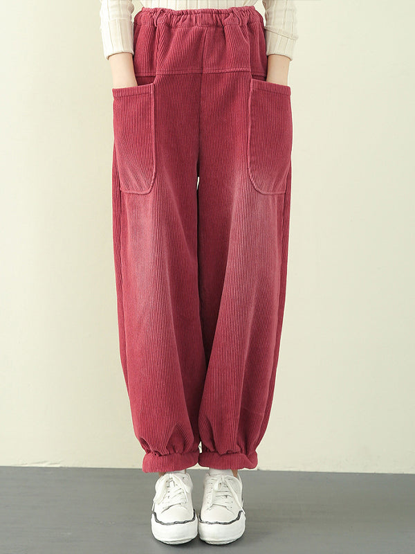 Women Retro Solid Color Loose Casual Pants