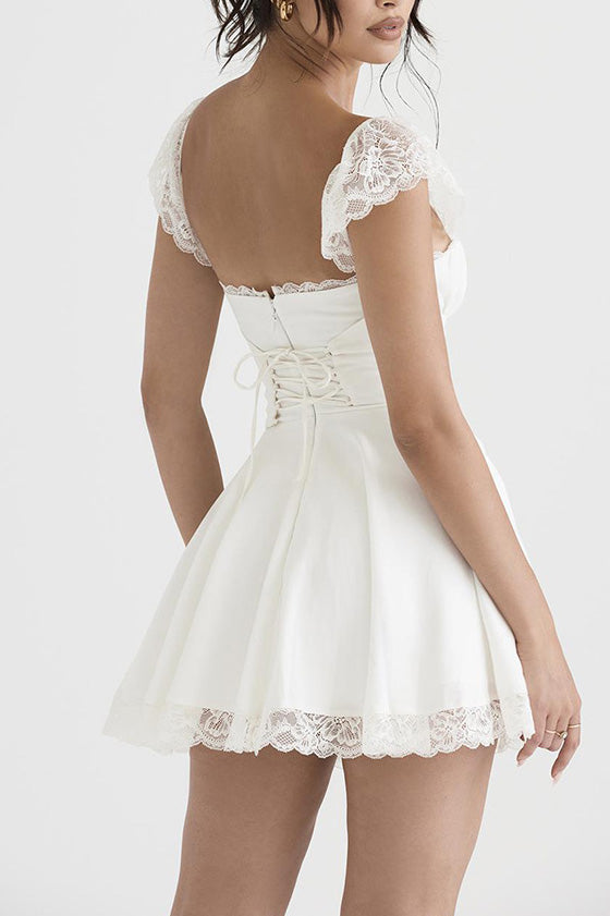 White Lace Trim Mini Dress