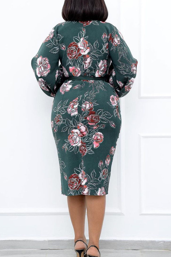 Lantern Long Sleeve Print Dress