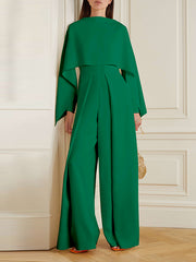 Long Sleeves Wrap Solid Color Zipper Jumpsuits