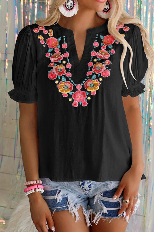 Babe Vibes Floral Embroidered Short Sleeve Top - 2 Colors