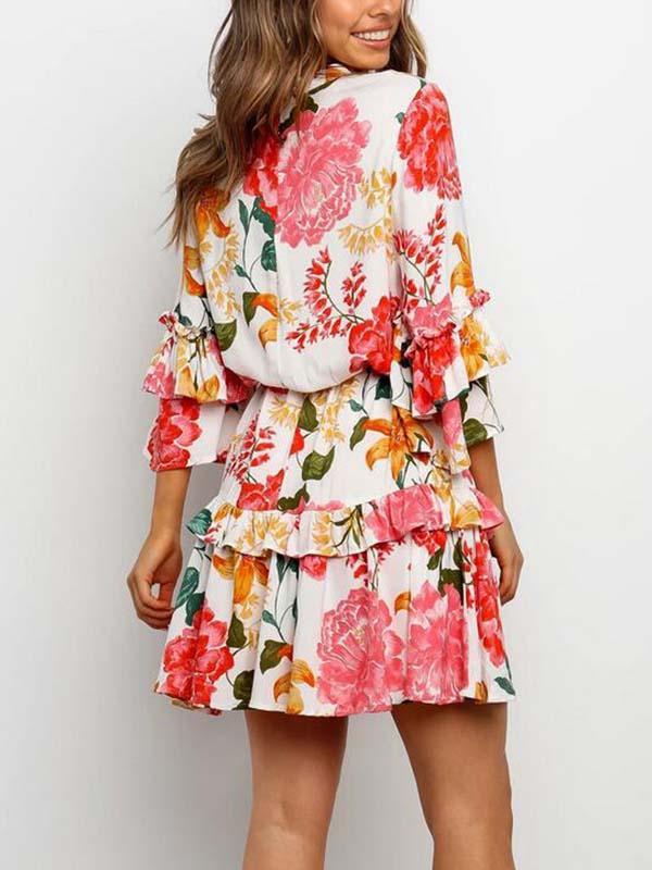 Vorioal Floral Round Neck Dress