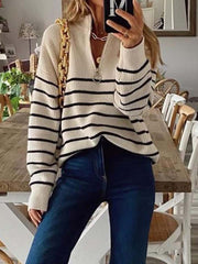 Linyona Striped Zipper Tops