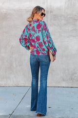 Always Impressing Floral Print Statement Sleeve Top