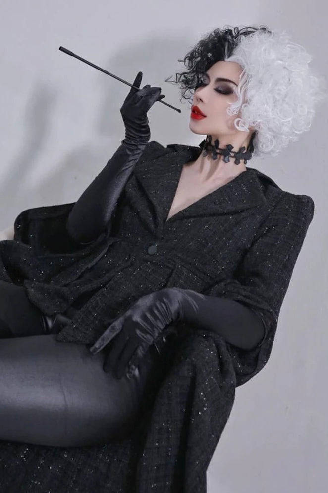 👻  Halloween Cruella Witch Costume Coat with Wig