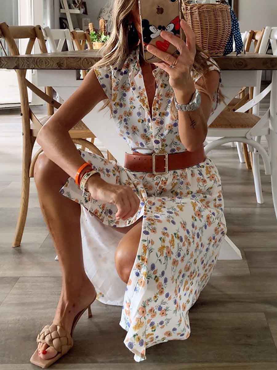 Vorioal Printed Slit Dress