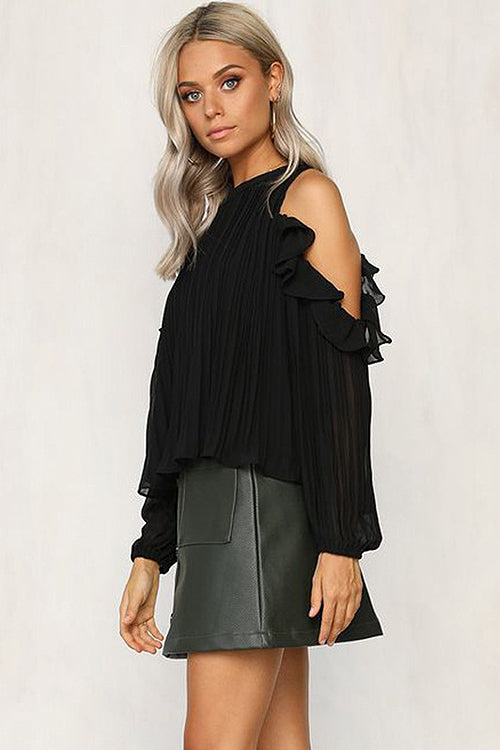 Crystal Grid Cold Shoulder Flowing Top - 2 Colors