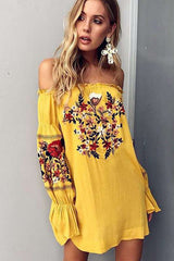 Off the Shoulder Floral Embroidered Dress