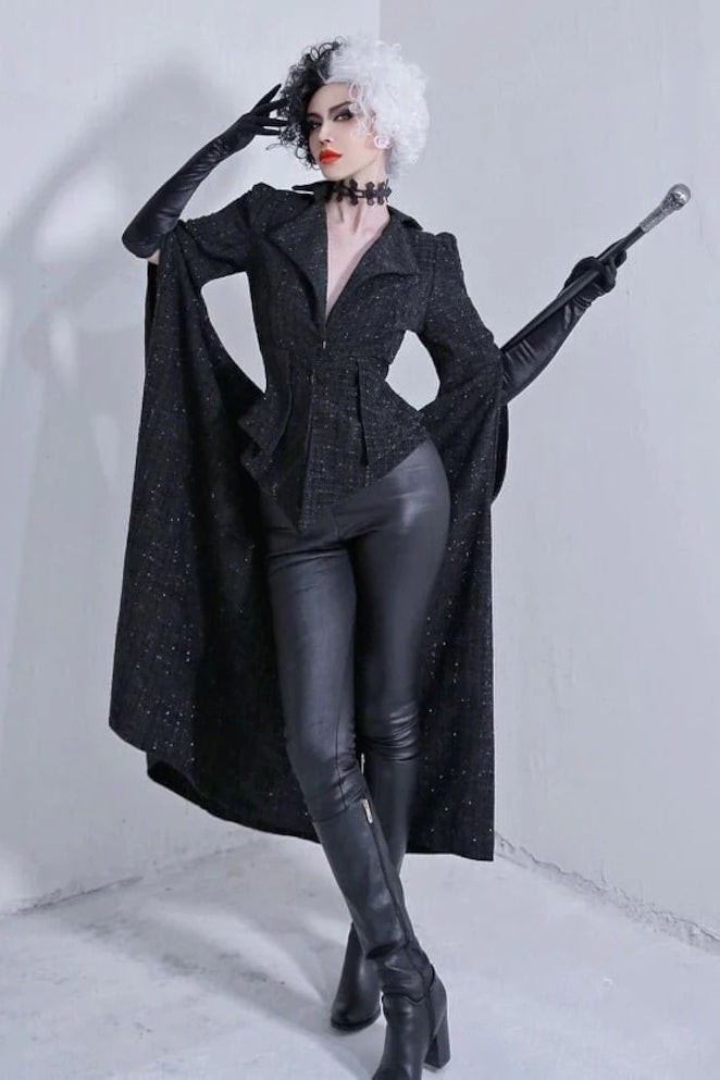 👻  Halloween Cruella Witch Costume Coat with Wig