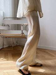 Loose Light Soft Satin Wide-Leg Long Pants