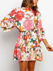 Vorioal Floral Round Neck Dress