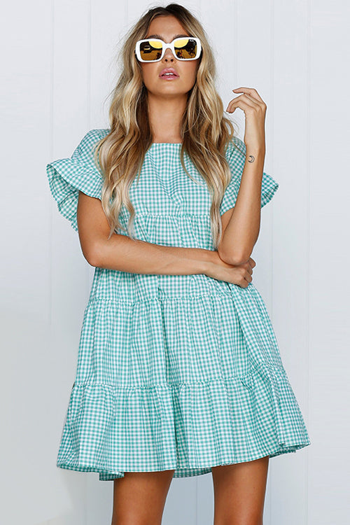 Tartan Layered Ruffle Sleeve Baby Dress - 3 Colors