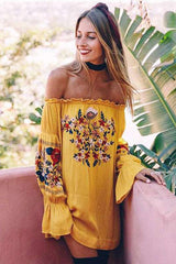 Off the Shoulder Floral Embroidered Dress