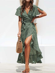 Vorioal Irregular Chiffon Print Dress