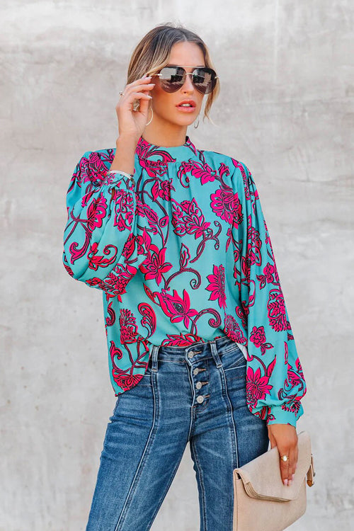 Always Impressing Floral Print Statement Sleeve Top