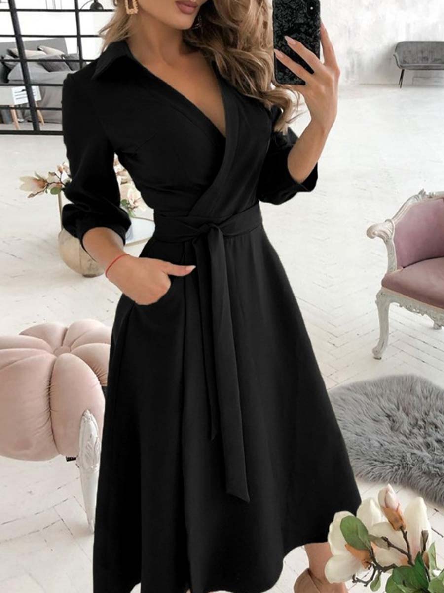 Vorioal Fashion Long Sleeve V-neck Dress