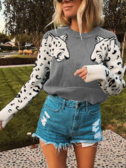 Vorioal Snow Leopard Knit Sweater