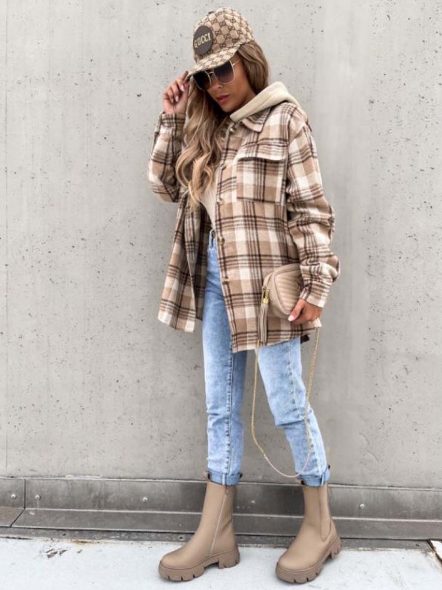 Linyona Hooded Check Coat