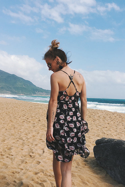 V-neck Floral Print Mini Dress