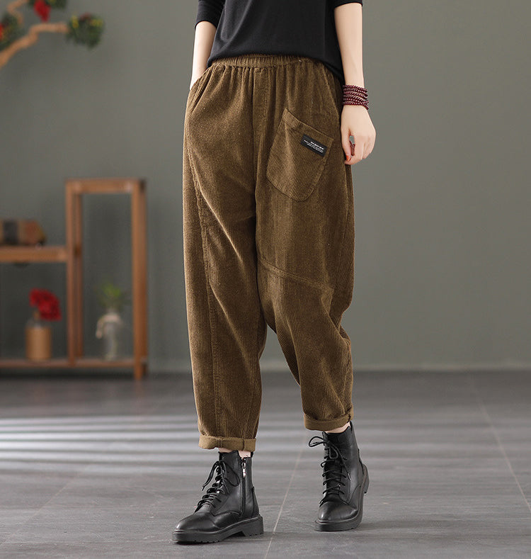 Retro Solid Color Loose Patchwork Pants