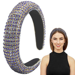 Rhinestone Headbands for Women Fashion Padded Velvet Fabric Hairband Hair Band Headwear for Women Girls Party Supplies (Blue Crystal)