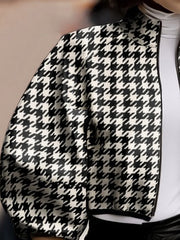 Loose Puff Sleeves Houndstooth Stand Collar Outerwear