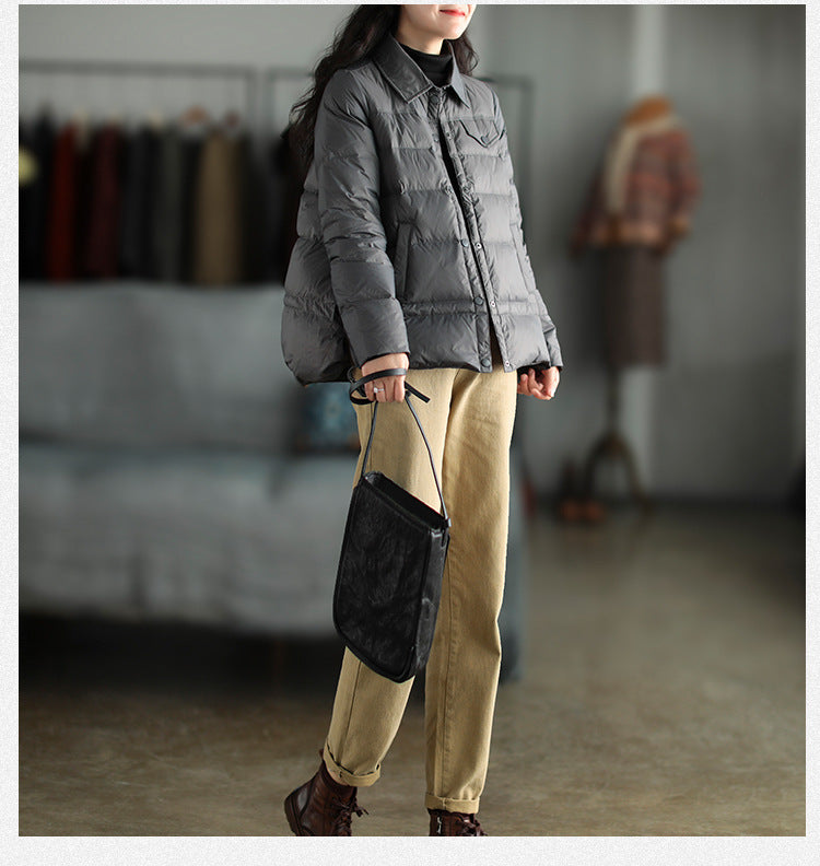 Lapel Solid Loose Down Coat