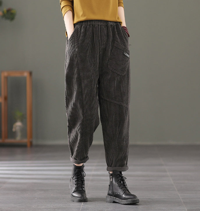 Retro Solid Color Loose Patchwork Pants