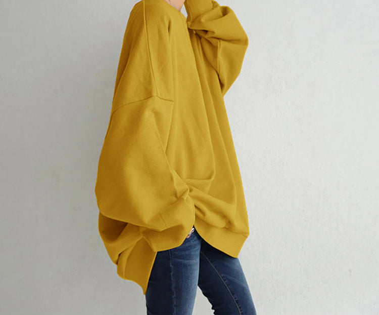 Casual Solid Color Round-Neck Long Sweatshirt