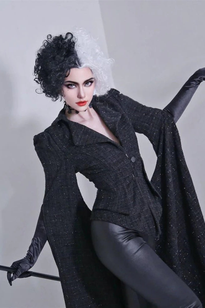 👻  Halloween Cruella Witch Costume Coat with Wig