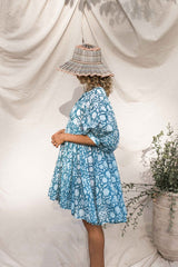Take Your Joy Printed Babydoll Mini Dress - Blue