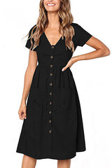 Button-Up Pocket Short Sleeve Dress - 6 Colors