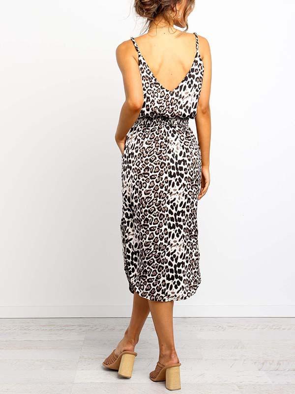 Vorioal Leopard Slit Dress With Pocket